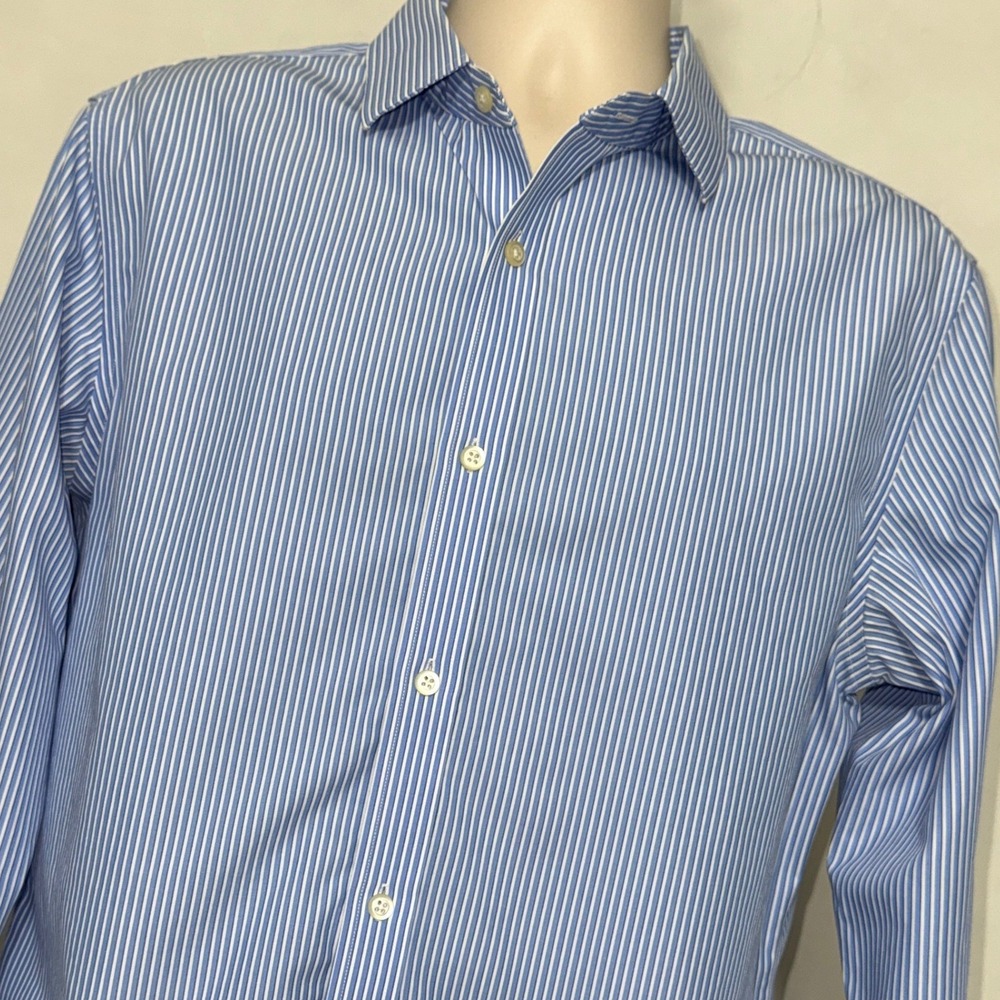 Banana Republic Mens Blue White Striped Non-Iron Tailored Slim Fit Shirt Large